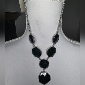 Cato Black Faceted Statement Necklace with Silver Chain